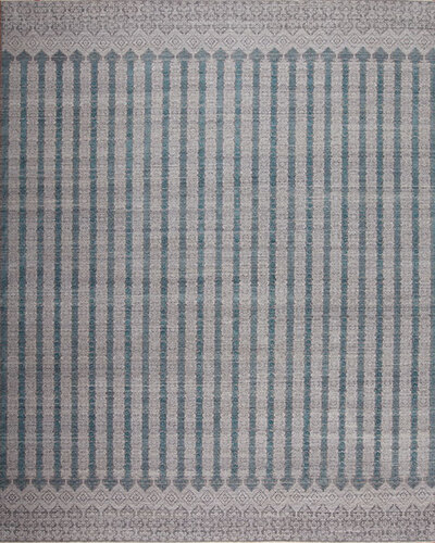 146006 Manhattan Reserve Wool & Silk <br> Pearl Silver/Blue 12.1 X 15.0